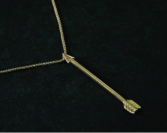 Long Gold Arrow Pendant Necklace, 14k Gold Plated Necklace, Chain, Collar Necklace, Spiritual Jewelry for Women, Gift