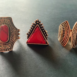 3 stuk stenen ring set, antiek, vintage stijl, ring set voor vrouwen, boho, knokkel ringen, statement, cocktail ringen, mode sieraden