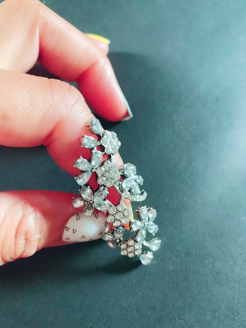 Antique Silver Ring for Women Statement Ring Size 8 Fashion Jewelry Large Full Crystal Flower Ring