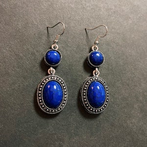 Long Lapis Lazuli Drop Pendant Earrings, Handmade, Blue, Gemstone Earrings, Dangle Earrings, Fashion Earrings for Women, Gift