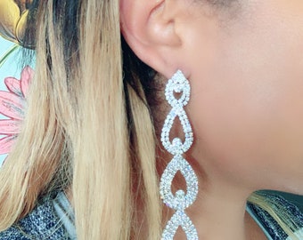 Luxury Long Crystal drop earrings, Earrings for women, Bridal Accessories, rhinestone women long earring, Wedding Jewelry