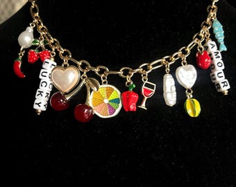 Multi Charm Goldkette, Mixed Charm Halskette, Statement-Schmuck für Sie, Goldkette