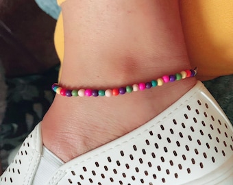 Handmade multicolored Howlite beaded anklet, Beaded anklet for women