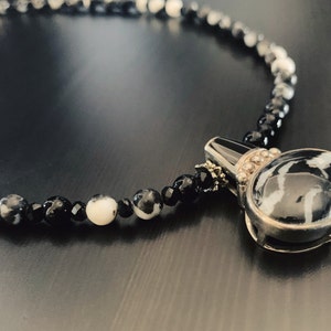 Zebra Striped Jasper Pendant Necklace, Jasper Beaded Necklace, Handmade, Choker, Gemstone Necklace for Women, Black, White