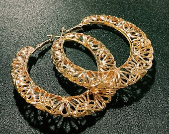 Large Gold Textured Hoop Earrings for Women