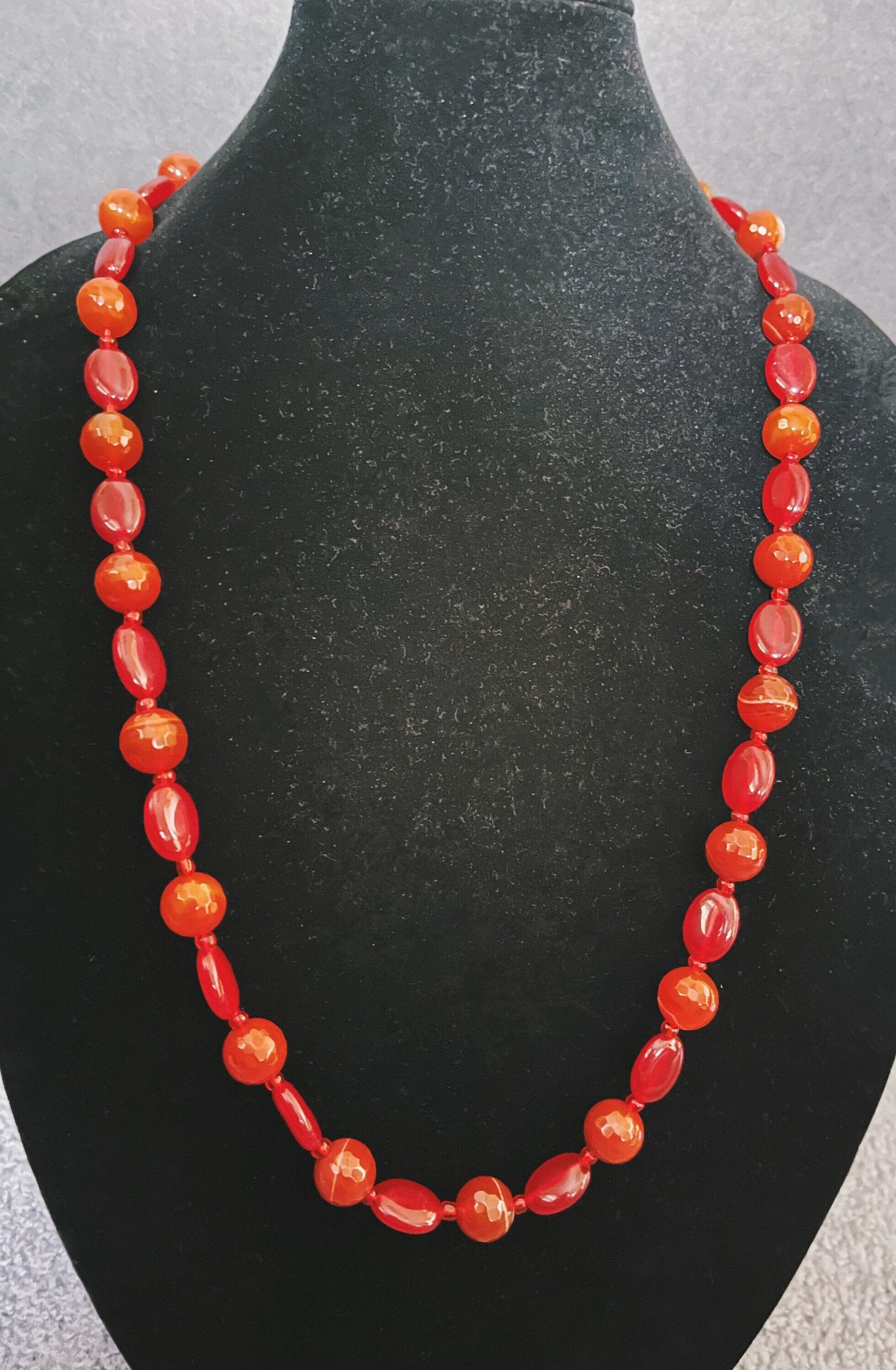 Long Carnelian Beaded Necklace Handmade Gemstone Collar | Etsy