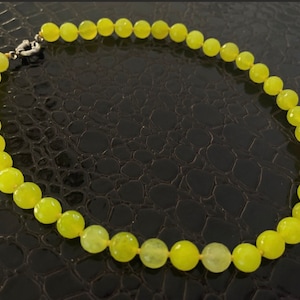 Bright Neon Yellow Single Strand Bead Necklace, Handmade Glass Collar Necklace, Statement Jewelry For Women, Gift for Her, Party Jewelry
