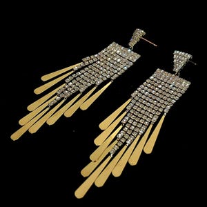 Boucles d&#39;oreilles pendantes en strass dorés pour femme, boucles d&#39;oreilles irisées, boucles d&#39;oreilles scintillantes