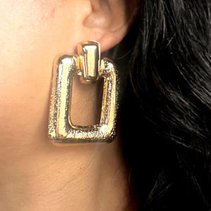 Gold Rectangle Vintage Style Earrings, Textured Earrings, Lightweight Earrings