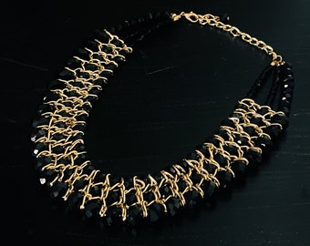 Black and Gold Bib Necklace