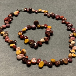 Multicolored EarthTone Colored Jasper Necklace and Stretch Bracelet Set, Handmade Jewelry, Brown, Tan, Gemstone, Beaded, Gift Set for Women