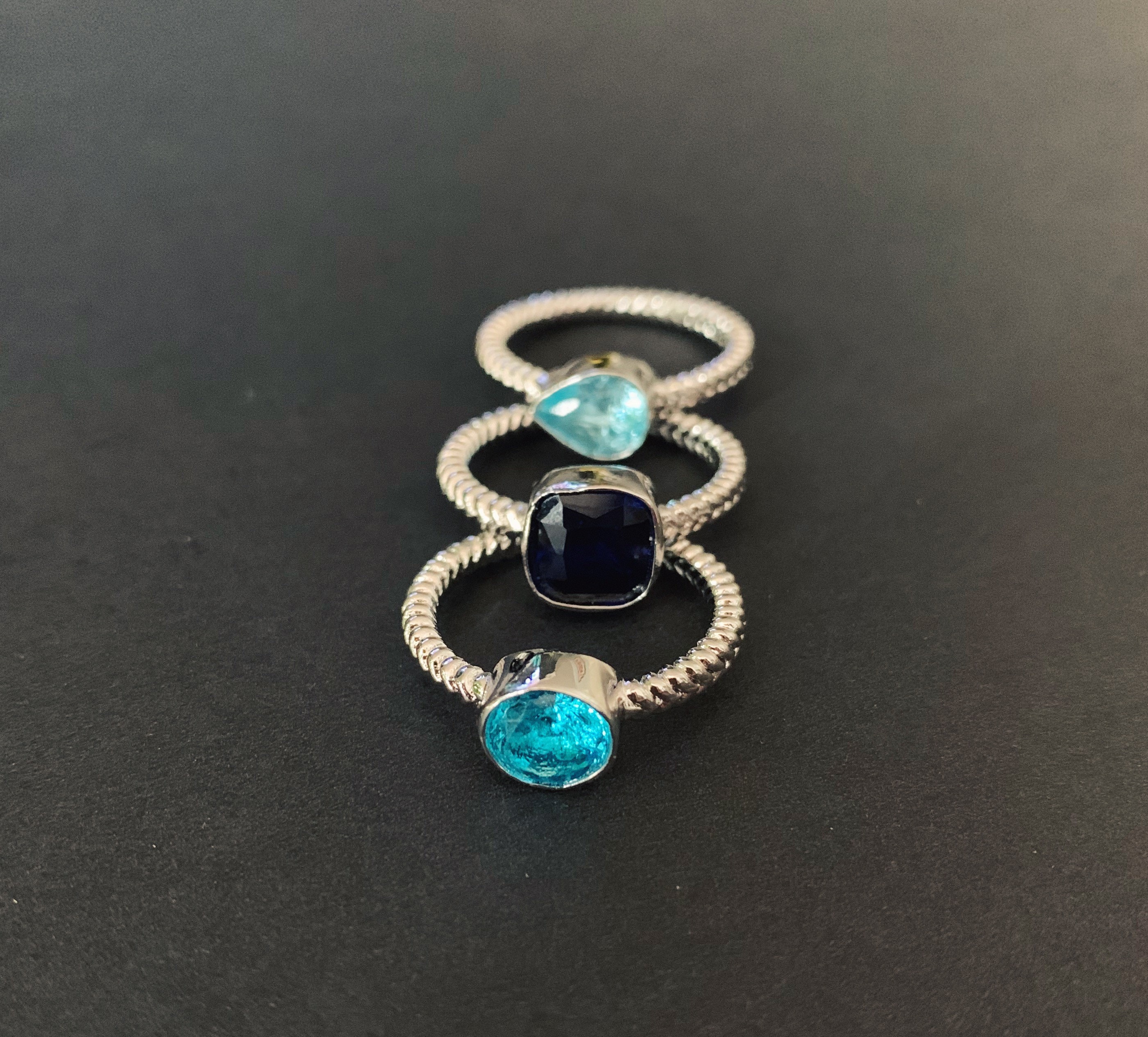 3 Piece Blue Stone Ring Set, Handmade Jewelry, Silver Rings, Stackable ...