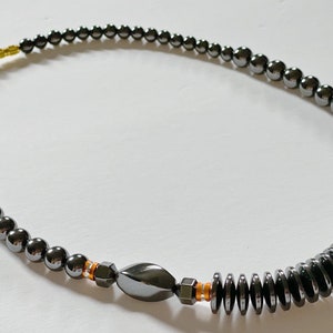 Hematite Beaded Necklace, Choker, Collar Necklace, Handmade Semiprecious Stone Jewelry, Unisex Jewelry, Modern Design, Dark Gray