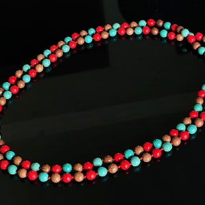 Long Multicolored Howlite Beaded Necklace, Handmade, Hand Tied, Knotted, Gemstone Collar Necklace, Bohemian Style Jewelry, Gift for Her