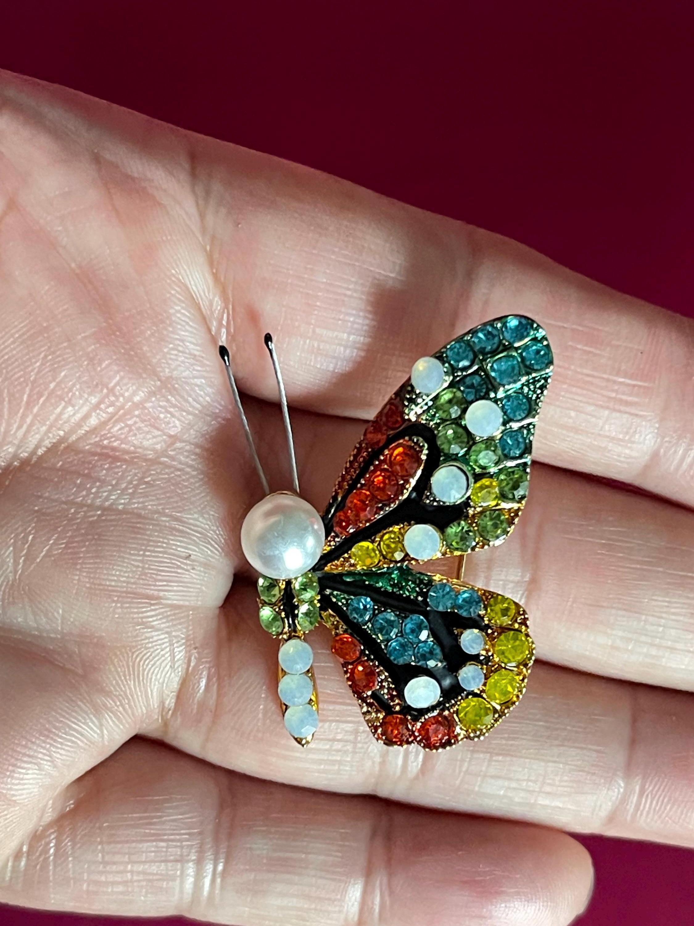Multicolored Small Full Rhinestone Butterfly Brooch - Etsy display picture 1