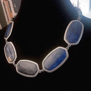 Lapis Lazuli Necklace with Crystal Beads and Silver Colored Spacers, Handmade, Blue Gemstone, Collar Necklace, Statement Jewelry, Gift