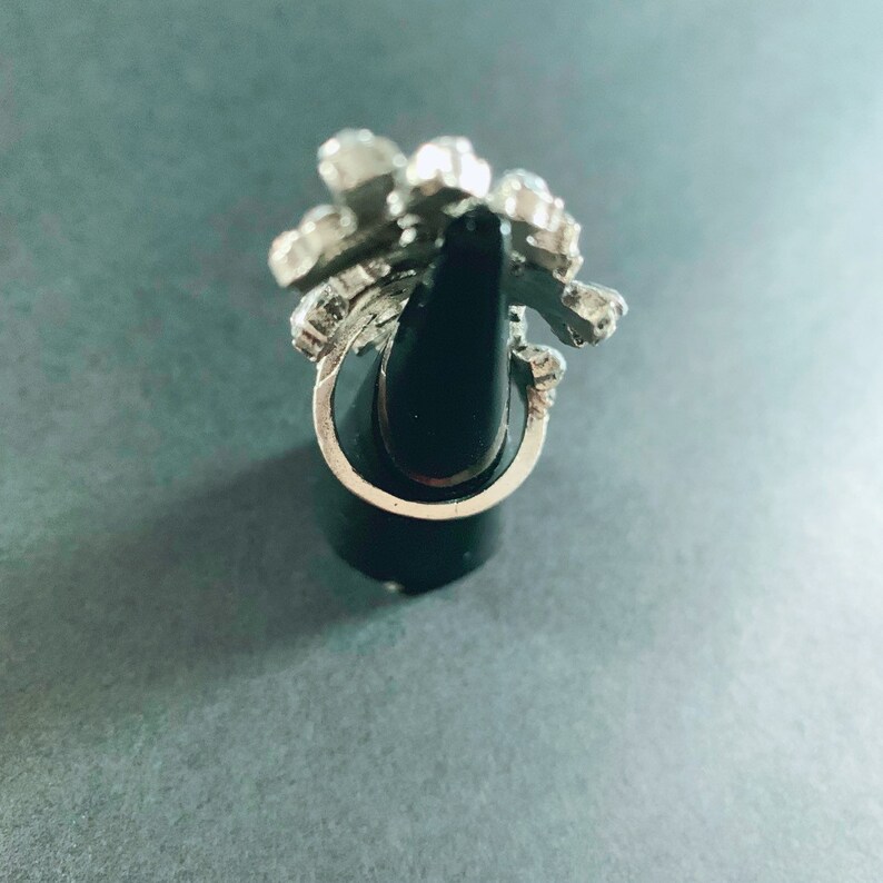 Antique Silver Ring for Women Statement Ring Size 8 Fashion Jewelry Large Full Crystal Flower Ring