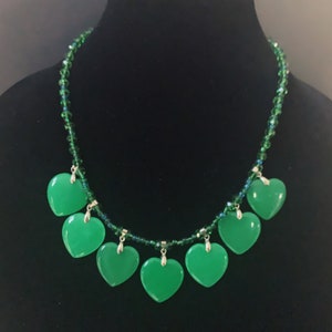 Handmade Dark Green Aventurine Heart Necklace, Beaded Necklace, Crystals, Choker, Gemstone Necklace for Women, Charm Necklace