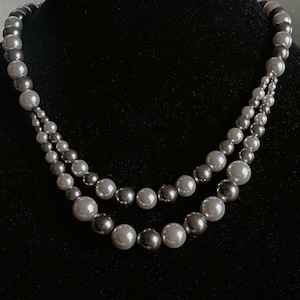 Silver and Gray Faux Pearl Bead Necklace , Handmade Jewelry for Women, Multi-strand Necklace, Gift for Her