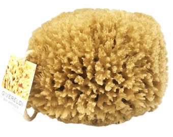 Givereldi Power Exfoliator Natural Sea Sponge - Strong, Durable, Unbleached, Pouf and Scrub with Rope - 100% Organic & Hypoallergenic
