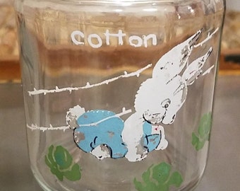 Cute Vintage Glass Cotton Jar - Nursery, Peter Cottontail