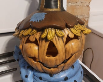 Fantastic Large Vintage Ceramic Jack O Lantern Scarecrow