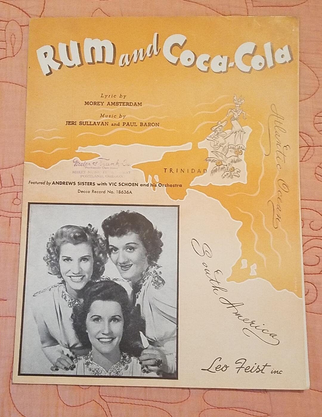 Rum & Coca Cola Sheet Music Meier and Frank Morey Etsy UK