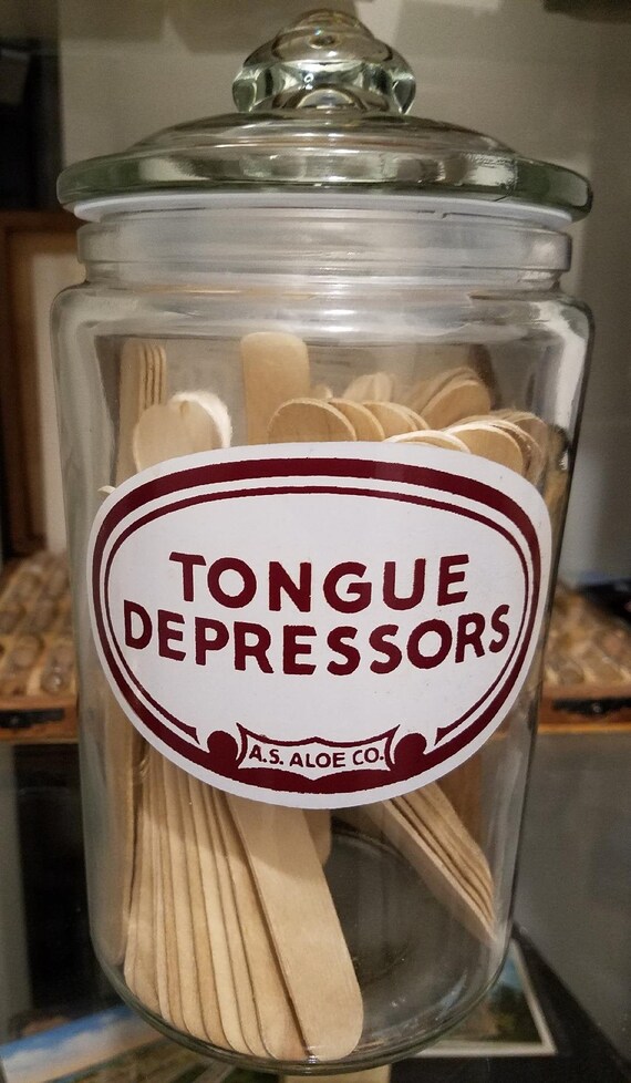 Vintage Tongue Depressors Glass Storage Container AS Aloe Etsy