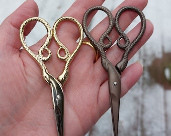 Small Snake Handle Scissors Choice of Gold or Antique Bronze