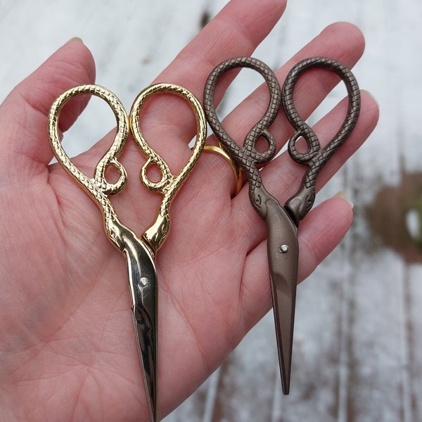 Small Snake Handle Scissors Choice of Gold or Antique Bronze