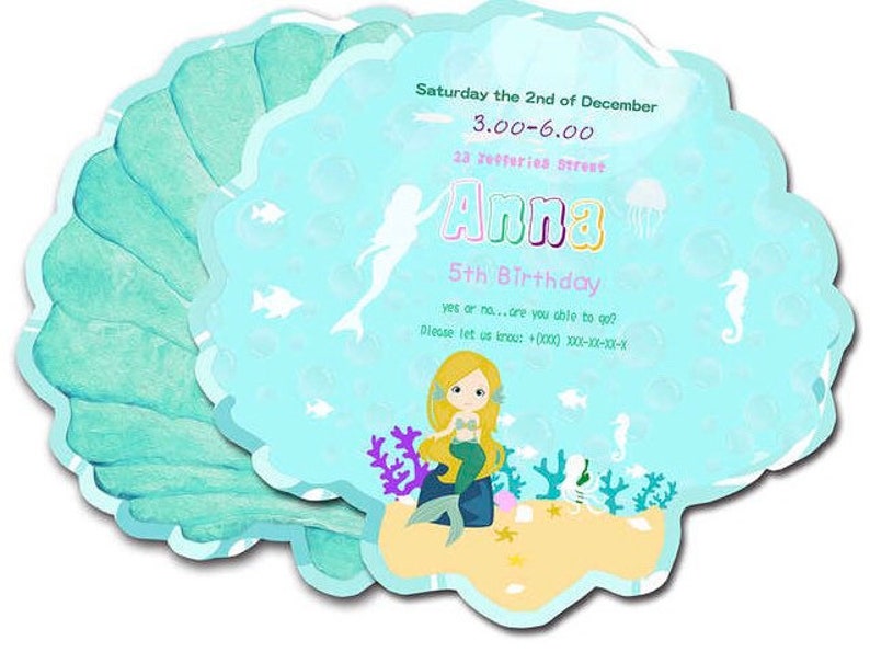 16 pieces Mermaid theme birthday party invitation cards