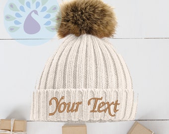 Bobble hat. Personalised Embroidered knitted hat.