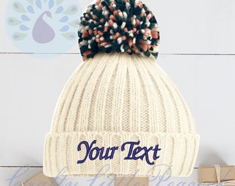 Bobble hat. Personalised Embroidered knitted hat.