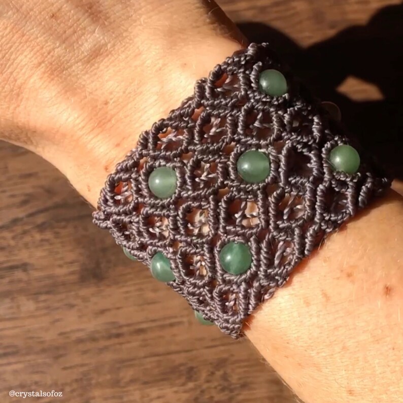 Gemstone Macrame Cuff /& Keychain combo Adventurine