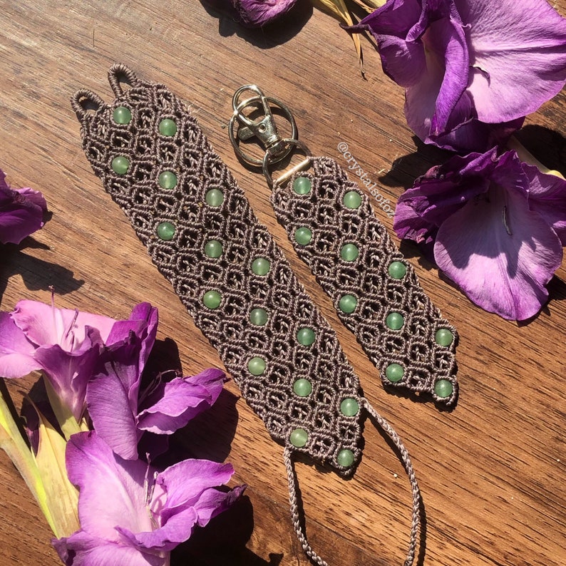 Gemstone Macrame Cuff /& Keychain combo Adventurine