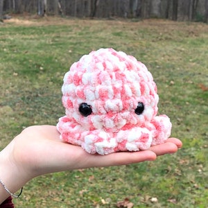 Octopus Pink Speckled Plushie Soft Squishable Chenille Crochet Cute Adorable, Pink White Stuffed Gift Plush Decor