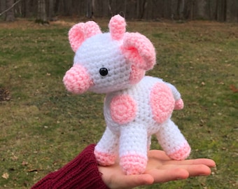 Strawberry Light Pink Cow Crochet Amigurumi Stuffed Animal Plushie TikTok Song Cute Adorable Embroidered Face, Bovine Cute Gift Plush