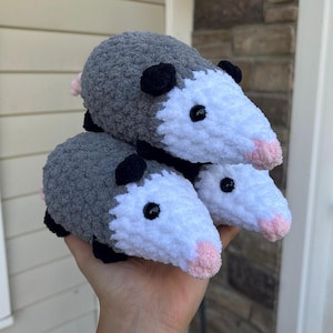 Opossum Crocheted Plushie Soft Crochet Black Grey White Pink Amigurumi Goth Punk Emo Possum Rat