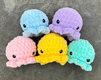 Squishable Octopus Plushie Soft Chenille Crochet Cute Adorable, Squishy Stress Ball Stuffed Gift Plush Decor Pink Yellow Green Blue Purple