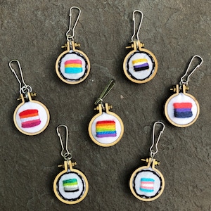 LGBTQ+ Transgender Embroidered Flag Keychain Trans Pride Gay Lesbian Nonbinary Mini Embroidery Hoop Hand-Stitched