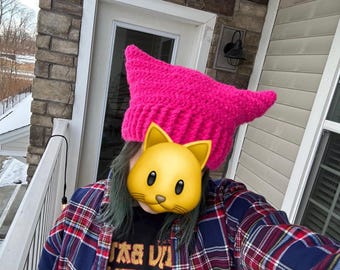 Gorro de crochet con orejas de gato rosa Gorro de punto con forma de coño para la Marcha de las Mujeres por los Derechos Reproductivos Gorro de punto feminista
