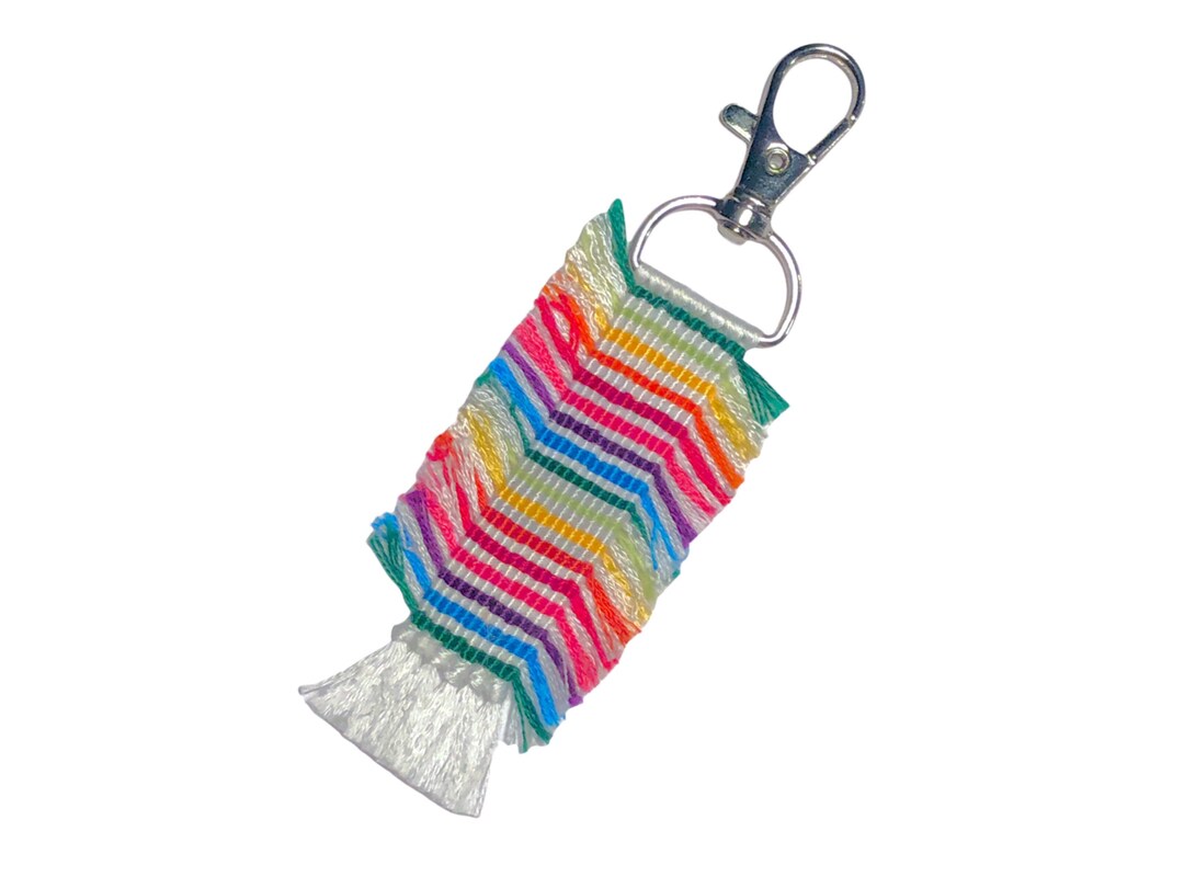 Recycled Rag Rug Fringe Keychain Striped Rainbow Friendship Bracelet