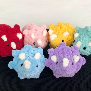 Baby Triceratops Crochet Amigurumi Stuffed Animal Plushie Tiny Dinosaur Pastel Cute Adorable Cute Gift Plush Decor Science Archaeologist