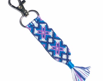 Mini Starburst Tassel Keychain Fringe Sunburst Blue Purple Pink Gradient Knotted Friendship Bracelet Aztec Geometric Triangle Square Star