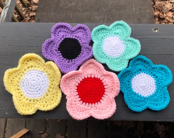 Crochet Flower Coaster Room Decor | Boho Hippie Decoration Car Coaster Floral Trendy Soft Knit