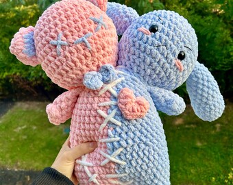 Two Headed Bunny Plush, Scary Goth Rabbit Stuffed Animal Kawaii Bunny Plushie Cute Soft Bunny Stuffed Animal Toys For Kids Boys Girls Birthday Easter Halloween Christmas