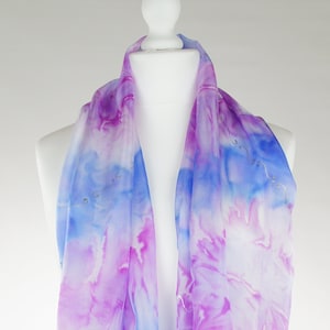 Blue purple scarf, hand dyed scarf, blue silk scarf, purple silk scarf, long silk scarf, handmade silk scarf, birthday gift, gift for her