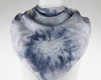 Square silk scarf, black scarf, white scarf, grey scarf, hand dyed scarf, silk scarf, handmade scarf, christmas gift, gift for her