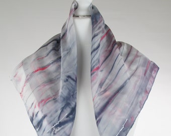 Black silk scarf, white scarf, grey scarf, square silk scarf, hand dyed scarf, handmade scarf, hand band scarf, christmas gift, gift for her