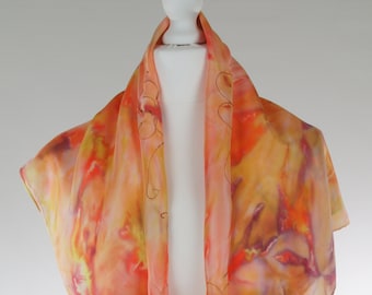 Square silk scarf, red silk scarf, yellow silk scarf, hand dyed scarf, silk scarf, handmade scarf, christmas gift, gift for her